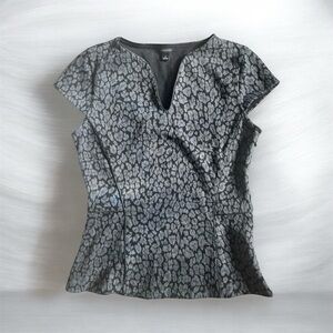 Ann Taylor Black and Gray Animal Print Too with Faux Leather Trim Size Small